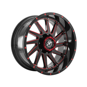 1 X XF Off-Road XF-216 Gloss Black & Red Milled 20X9 5x127/5x139.7 78.1 Hub 12 Offset Black, Red Wheel Rim