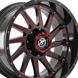 1 X XF Off-Road XF-216 Gloss Black & Red Milled 20X9 5x127/5x139.7 78.1 Hub 12 Offset Black, Red Wheel Rim