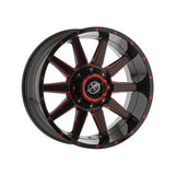 1 X XF Off-Road XF-219 Gloss Black & Red Milled 18X9 5x139.7/5x150 110.3 Hub 12 Offset Black, Red Wheel Rim