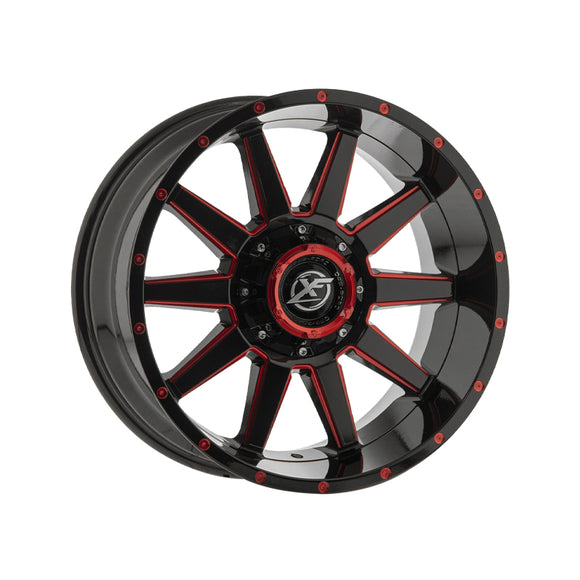 1 X XF Off-Road XF-219 Gloss Black & Red Milled 18X9 8x165.1/8x170 125.2 Hub 12 Offset Black, Red Wheel Rim