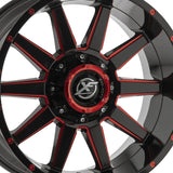 1 X XF Off-Road XF-219 Gloss Black & Red Milled 17X9 6x135/6x139.7 106.4 Hub 12 Offset Black, Red Wheel Rim