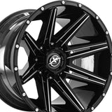 1 X XF Off-Road XF-220 Gloss Black & Milled 22X12 8x165.1/8x170 125.2 Hub -44 Offset Black Wheel Rim