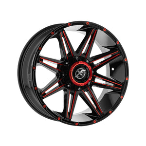 1 X XF Off-Road XF-220 Gloss Black & Red Milled 20X10 8x165.1/8x170 125.2 Hub -24 Offset Black, Red Wheel Rim