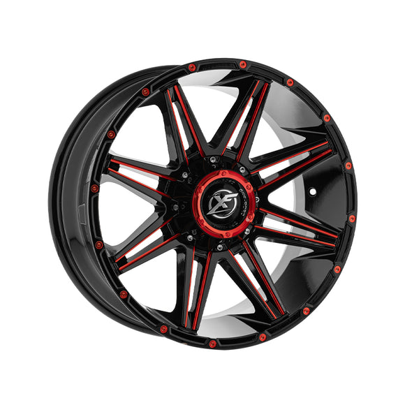 1 X XF Off-Road XF-220 Gloss Black & Red Milled 20X9 6x135/6x139.7 106.4 Hub 0 Offset Black, Red Wheel Rim