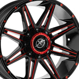 1 X XF Off-Road XF-220 Gloss Black & Red Milled 20X9 8x165.1/8x170 125.2 Hub 0 Offset Black, Red Wheel Rim