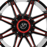 1 X XF Off-Road XF-220 Gloss Black & Red Milled 20X10 8x165.1/8x170 125.2 Hub -12 Offset Black, Red Wheel Rim