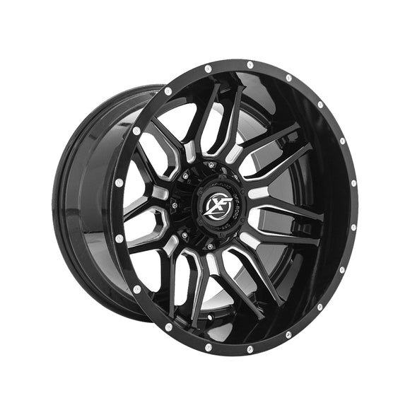 1 X XF Off-Road XF-222 Gloss Black & Milled 22X12 6x135/6x139.7 106.4 Hub -44 Offset Black Wheel Rim