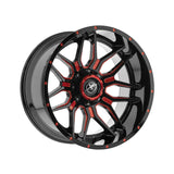 1 X XF Off-Road XF-222 Gloss Black & Red Milled 20X9 5x139.7/5x150 110.3 Hub 12 Offset Black, Red Wheel Rim