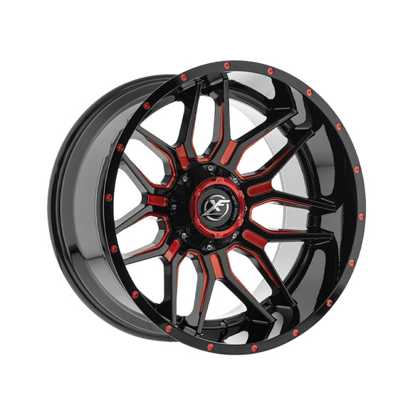 1 X XF Off-Road XF-222 Gloss Black & Red Milled 20X10 8x165.1/8x170 125.2 Hub -12 Offset Black, Red Wheel Rim