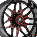 1 X XF Off-Road XF-222 Gloss Black & Red Milled 20X9 6x135/6x139.7 106.4 Hub 12 Offset Black, Red Wheel Rim