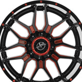1 X XF Off-Road XF-222 Gloss Black & Red Milled 20X9 6x135/6x139.7 106.4 Hub 12 Offset Black, Red Wheel Rim