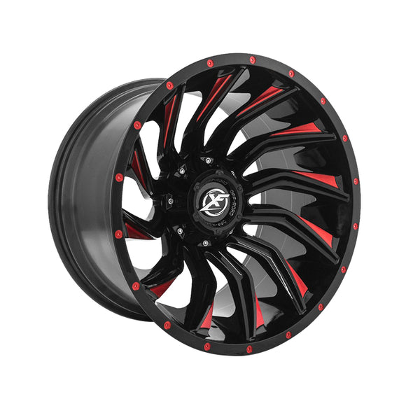 1 X XF Off-Road XF-224 Gloss Black & Red Milled 24X14 6x135/6x139.7 106.4 Hub -76 Offset Black, Red Wheel Rim