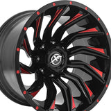 1 X XF Off-Road XF-224 Gloss Black & Red Milled 22X12 8x165.1/8x170 125.2 Hub -44 Offset Black, Red Wheel Rim