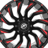 1 X XF Off-Road XF-224 Gloss Black & Red Milled 22X12 8x165.1/8x170 125.2 Hub -44 Offset Black, Red Wheel Rim