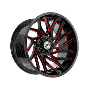 1 X XF Off-Road XF-229 Gloss Black & Red Milled 24X12 5x127/5x139.7 78.1 Hub -44 Offset Black, Red Wheel Rim