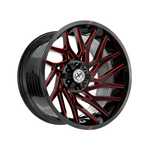 1 X XF Off-Road XF-229 Gloss Black & Red Milled 24X12 6x135/6x139.7 106.4 Hub -44 Offset Black, Red Wheel Rim