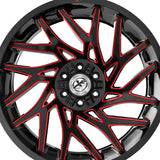 1 X XF Off-Road XF-229 Gloss Black & Red Milled 20X10 6x135/6x139.7 106.4 Hub -24 Offset Black, Red Wheel Rim