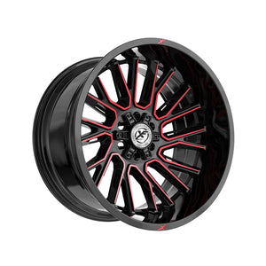 1 X XF Off-Road XF-230 Gloss Black & Red Machined 20X10 8x165.1/8x170 125.2 Hub -24 Offset Black, Red Wheel Rim