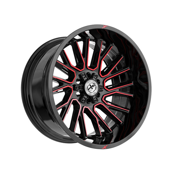 1 X XF Off-Road XF-230 Gloss Black & Red Machined 20X10 8x165.1/8x170 125.2 Hub -24 Offset Black, Red Wheel Rim