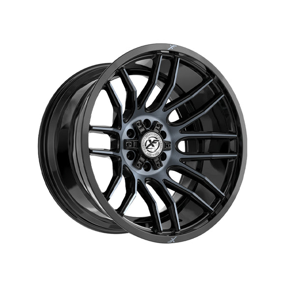 1 X XF Off-Road XF-232 Gloss Black & Machined Titanium Double Dark Tint 22X12 8x165.1/8x170 125.2 Hub -44 Offset Black Wheel Rim