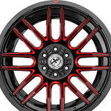 1 X XF Off-Road XF-232 Gloss Black & Red Milled 17X9 6x135/6x139.7 106.4 Hub 12 Offset Black, Red Wheel Rim