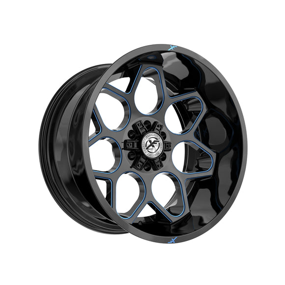 1 X XF Off-Road XF-233 Gloss Black & Blue Milled 20X10 8x165.1/8x170 125.2 Hub -12 Offset Black, Blue Wheel Rim