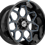 1 X XF Off-Road XF-233 Gloss Black & Blue Milled 20X10 8x165.1/8x170 125.2 Hub -12 Offset Black, Blue Wheel Rim