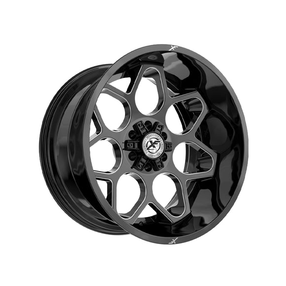 1 X XF Off-Road XF-233 Gloss Black & Milled 20X12 8x165.1/8x170 125.2 Hub -44 Offset Black Wheel Rim