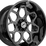 1 X XF Off-Road XF-233 Gloss Black & Milled 20X10 8x165.1/8x170 125.2 Hub -24 Offset Black Wheel Rim