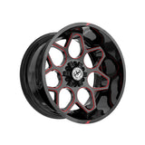 1 X XF Off-Road XF-233 Gloss Black & Red Milled 20X10 8x165.1/8x170 125.2 Hub -24 Offset Black, Red Wheel Rim