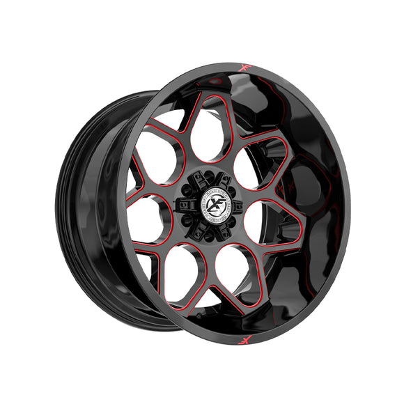 1 X XF Off-Road XF-233 Gloss Black & Red Milled 20X10 8x165.1/8x170 125.2 Hub -12 Offset Black, Red Wheel Rim