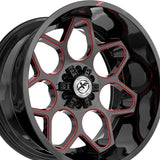1 X XF Off-Road XF-233 Gloss Black & Red Milled 20X10 8x165.1/8x170 125.2 Hub -24 Offset Black, Red Wheel Rim
