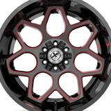 1 X XF Off-Road XF-233 Gloss Black & Red Milled 20X10 8x165.1/8x170 125.2 Hub -12 Offset Black, Red Wheel Rim