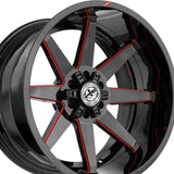 1 X XF Off-Road XF-236 Gloss Black & Red Milled 20X10 8x165.1/8x170 125.2 Hub -24 Offset Black, Red Wheel Rim