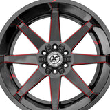1 X XF Off-Road XF-236 Gloss Black & Red Milled 20X9 6x135/6x139.7 106.4 Hub 12 Offset Black, Red Wheel Rim