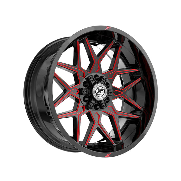 1 X XF Off-Road XF-238 Gloss Black & Red Milled 20X9 5x127/5x139.7 78.1 Hub 12 Offset Black, Red Wheel Rim