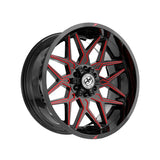 1 X XF Off-Road XF-238 Gloss Black & Red Milled 17X9 6x135/6x139.7 106.4 Hub 0 Offset Black, Red Wheel Rim