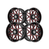 1 X XF Off-Road XF-238 Gloss Black & Red Milled 17X9 6x135/6x139.7 106.4 Hub 0 Offset Black, Red Wheel Rim