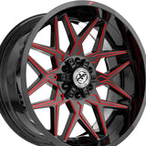 1 X XF Off-Road XF-238 Gloss Black & Red Milled 17X9 6x135/6x139.7 106.4 Hub 0 Offset Black, Red Wheel Rim