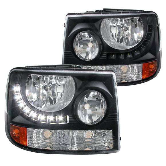 Coolstuffguru Compatible with Chevy Silverado 1PC Black Housing Clear Lens LED Strip Headlights